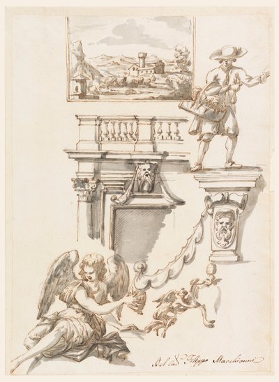 Rajz, építészet és figurális tanulmányok, 1750-90 alkotó: Filippo Marchionni
