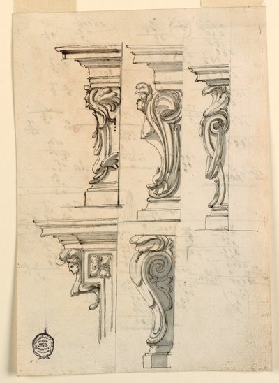 Rajz, Öt sarokmotívum, 1750 körül. alkotó: Filippo Marchionni