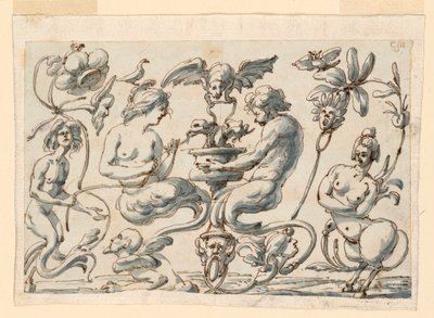 Rajz, groteszk hosszúkás táblára, 1730-50 alkotó: Filippo Marchionni