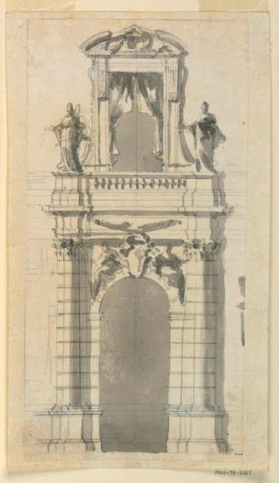 Rajz, Egy városi kúria alsó középső részének magaslata, 1770-85 alkotó: Filippo Marchionni