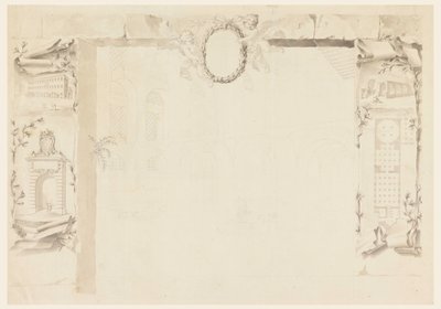 Rajz, Befejezetlen terv egy pápai gyár felállítására utaló emléklaphoz (Annonai Magazinok), 1760-69 alkotó: Filippo Marchionni