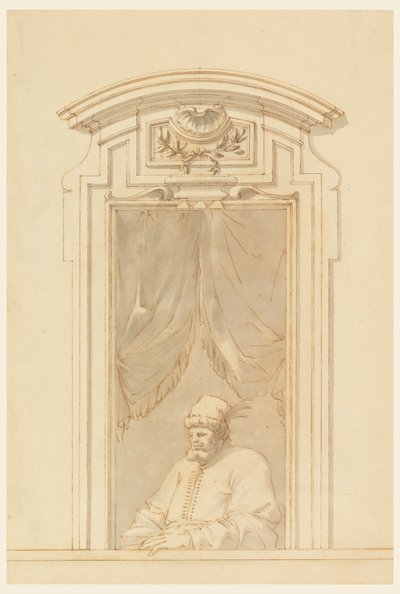 Rajz, Ablaktartó és egy török fél alakja, 1750-70 alkotó: Filippo Marchionni