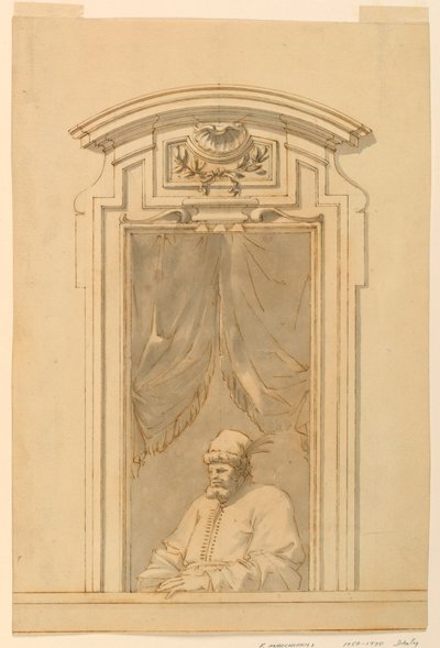 Rajz, Ablaktartó és egy török fél alakja, 1750-70 alkotó: Filippo Marchionni