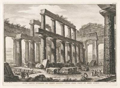 Egy másik belső nézet a Hexastyle Hypaethral templomról délről, Antichit felől? Pesto (Paestum régiségei) alkotó: Filippo Morghen