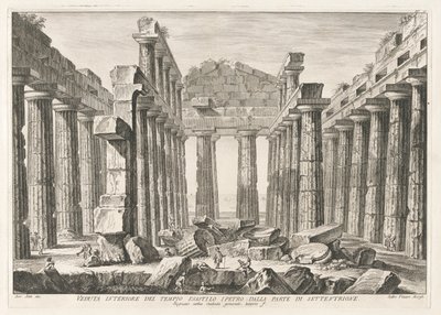 A Hexastile Hypaethral templom belső képe északról, Antichit felől? Pesto (Paestum régiségei) alkotó: Filippo Morghen