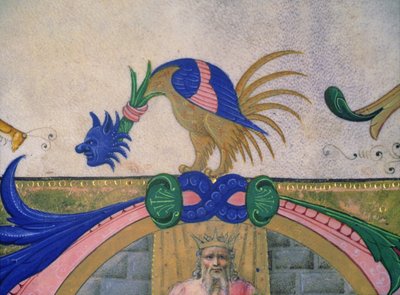 Missal 515 f.13v Fantasztikus kétlábú lény emberi arccal, díszítő szegélyrészlet egy 1449 előtt készült Kóruskönyvből (56721 részlet) alkotó: Filippo di Matteo Torelli