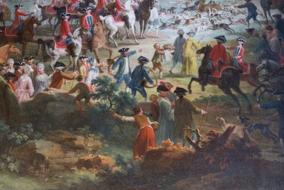 Szarvasvadászat, Vittorio Amedeo Cignaroli (1730-1800), olaj, vászon, zsellérek csarnoka, vadászrezidencia, Filippo Juvarra (1678-1736), Stupinigi, Piemont, Olaszország alkotó: Filippo or Juvara Juvarra