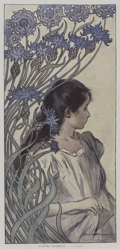 Fleurs Animees. Le Bluet. (Animált virágok: a Búzavirág) (színes litho) alkotó: Firmin (after) Bouisset