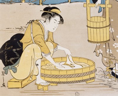Folyóban mosó nők, Firmin Gillot (1819-1872) borítója, Le Japon Artistique (japán művészet), Siegfried Bing (1838-1905) művészeti és ipari dokumentumokat gyűjtött, havi kiadvány 1889. július, Franciaország alkotó: Firmin Gillot