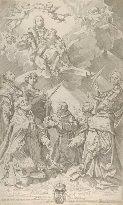 Bologna védőszentjei felfelé tekintve a felhőkben ülő Szűzre..., 1640-50. alkotó: Flaminio Torre