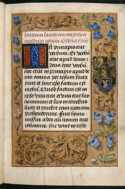 Adja hozzá MS 54782, f.13r Illusztráció a "Hastings Hours"-ból, amely a családi címert mutatja, c.1475-83 (vellum) alkotó: Flemish School