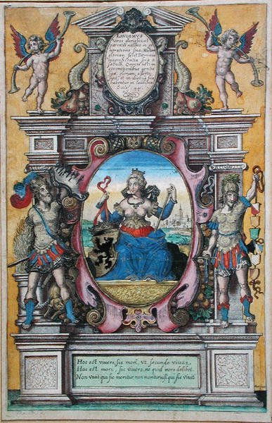 Antwerpen város allegóriája (színes metszet) alkotó: Flemish School