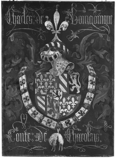 Charles de Bourgogne (1433-77) Charolais grófjának címere, az Aranygyapjas Lovagrend 3. káptalanja, Dijon, 1433 alkotó: Flemish School