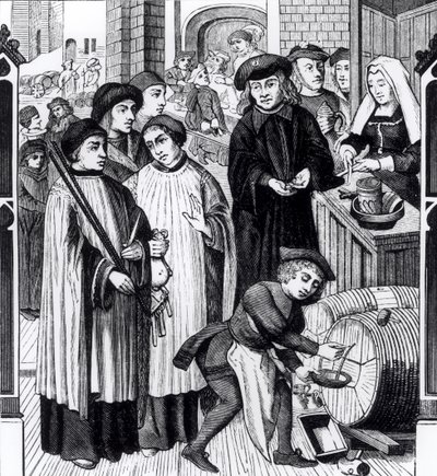 Borilletékek, amelyeket Chilperic király adományozott a tournai káptalannak a tournai székesegyház ablaka után alkotó: Flemish School