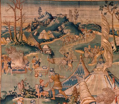 Flamand kárpit. Katonai tábor a Granikos folyó közelében. Oudenaarde műterme. 377x393 cm. Inv 83104-9 /00011. 17. század. alkotó: Flemish School