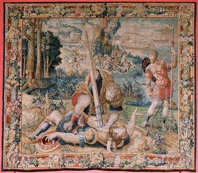 Flamand kárpit. Herkules munkássága sorozat. Herkules a Minotaurusz ellen harcol. Herkules a Minotaurusz ellen harcolva). Második kárpit a fennmaradt sorozatban. ModelUnknown. Gyártás Willem Dermoyen, Brüsszel. 1528 körül. alkotó: Flemish School