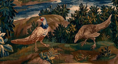 Flamand kárpit. Az úgynevezett Verdure (Táj vízzel, fákkal és fácánokkal). Oudenaarde műterme. 277x200 cm. Inv 00012. 17. század. alkotó: Flemish School