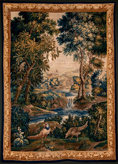 Flamand gobelin. Az úgynevezett Verdure (Táj vízzel, fákkal és fácánokkal). Oudenaarde stúdió. 277x200 cm. Inv 00012. 17. század. alkotó: Flemish School