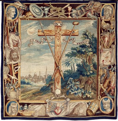 Flamand gobelin. A Szent Kereszt dicsőítése. 17. század. A Sint-Walburgakerk Oudenaarde (Sint-Walburga esperes) templom tulajdona. alkotó: Flemish School