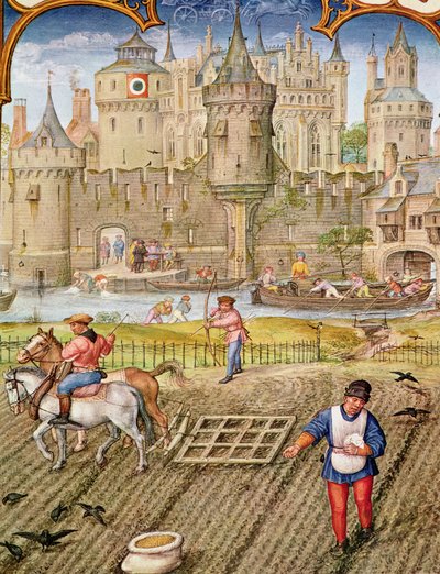 Fol.10v Október hónap: Vetés, a Breviarium Grimaniból, 1515 körül alkotó: Flemish School