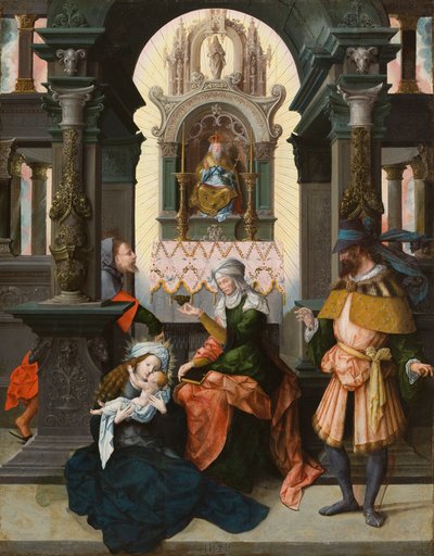 Szent Család Szent Annával és Szent Joachimmal, 1525 (olaj, tölgyfa tábla) alkotó: Flemish School
