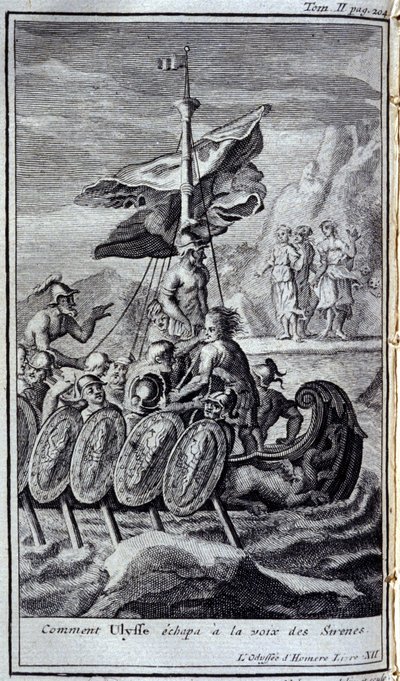 Hogyan menekült meg Ulysses a sziréna hangja elől. Illusztráció a Homérosz Odüsszeia XII. könyvéhez, az Odüsszeiában, 1731-ben Amszterdamban, Collection privee Milan. alkotó: Flemish School