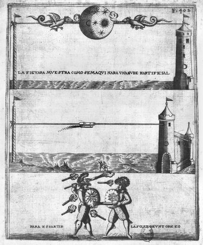 Hogyan készítsünk mesterséges felhőt, illusztráció a Tratado de Artilleria-ból, Diego Ufano, Brüsszel, 1613 alkotó: Flemish School