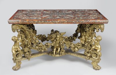 Intarziaasztal faragott és aranyozott hársfa alapon, 1689 alkotó: Flemish School