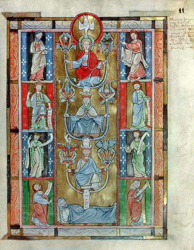 Ms 340 fol.11r The Tree of Jesse, a De Laudibus Sancte Crucisból, Rabanaus Maurus (780-856 körül) az Anchin apátságból alkotó: Flemish School