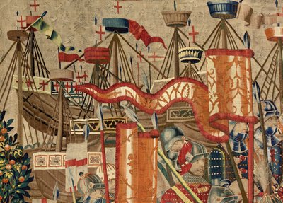 Plébániai gobelinmúzeum (Parish Museum of Pastrana Tapestries). Flamand kárpit. Take of Asilah (Take of Asilah, Assault on Asilah, De inname van Arzila). I. Alfonz portugál király hódításai sorozat. Tournai. alkotó: Flemish School