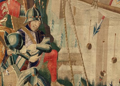 Plébániai gobelinmúzeum (Pastrana Parish Museum of Tapestries). Flamand kárpit. Leszállás Arzilában (Leszállás Arzilában, Desembarcóban és Arzilában). I. Alfonz portugál király hódításai sorozat (V. Alfonz portugál király hódításai). Verseny. Gyapjú alkotó: Flemish School