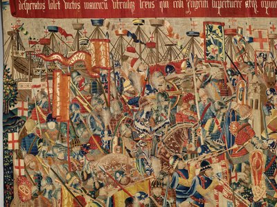 Plébániai szőttesmúzeum (Parish Museum of Tapestries of Pastrana). Flamand kárpit. Take of Arcila (Take of Arcila, Assault of Arcila, De inname van Arzila). Sorozat I. Alfonz portugál király hódításai (V. Alfonz portugál hódításai). Tournai. alkotó: Flemish School