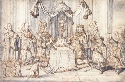 I. Maximilian császár, felesége, lánya, fia és mások portréi a dijoni Szent Kápolnában, 1600 körül alkotó: Flemish School