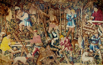 A betakarítás és a favágó jelenetei. A flamand iskola kárpitja. Tournai. 15. századi Párizs, díszítőművészet alkotó: Flemish School
