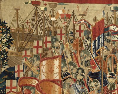 V. Alfonso portugál király hódításait bemutató kárpit (Conquistas de Alfonso V de Portugal), Tournai. Részlet. (Gyapjú és selyem) alkotó: Flemish School