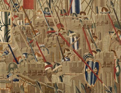 V. Alfonso portugál király hódításait bemutató gobelin (Conquistas de Alfonso V de Portugal), Tournai. Részlet. (Gyapjú és selyem) alkotó: Flemish School