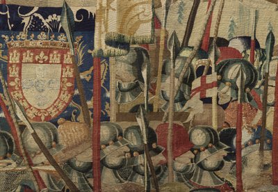 V. Alfonso portugál király hódításait bemutató gobelin (Conquistas de Alfonso V de Portugal), Tournai. Részlet. (Gyapjú és selyem) alkotó: Flemish School