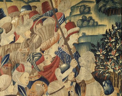 V. Alfonso portugál király hódításait bemutató gobelin (Conquistas de Alfonso V de Portugal), Tournai. Részlet. (Gyapjú és selyem) alkotó: Flemish School