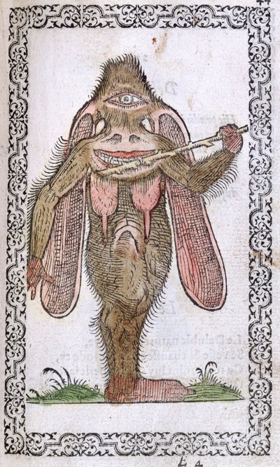 A küklopsz, Jean Sluperji, Szinte minden nemzet és kortárs nemzet szokásai és portréi című illusztrációja, Antwerpen, 1572 (színes fametszet) alkotó: Flemish School