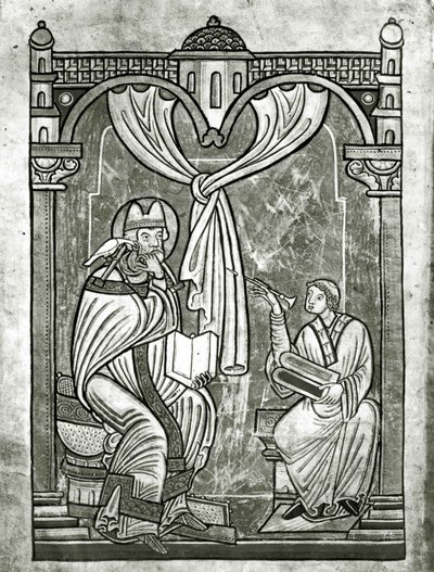 Szent Gergely extázisa (540-604 körül), amelyet Péter diakónus pillantott meg a styllával áttört függönyön keresztül alkotó: Flemish School