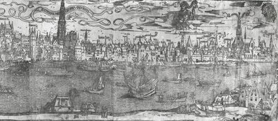 Az antwerpeni kikötő képe, a jobb oldali rész részlete, 1515-50 alkotó: Flemish School