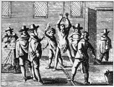 Varázslókorbácsolás gyerekek által – Metszet 1725-ből Abraham Palingh "" La Sorcellerie demasquee "" (