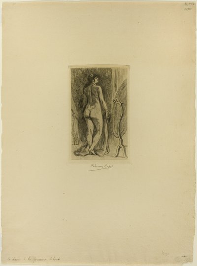 Álló nő bundával alkotó: Félicien Rops