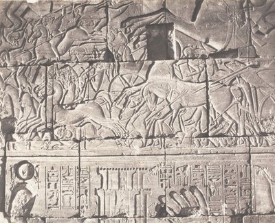 Karnak Théba, Palota zárása – Részletek az O pont szobrairól, 1851-52, nyomtatva 1853-54. alkotó: Félix Teynard