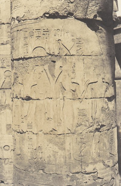 Karnak Théba, Palota - Hypostyle Hall - Central Colonnade - Decor..., 1851-52, nyomtatott 1853-54. alkotó: Félix Teynard