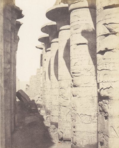 Karnak Théba, Palota - Hypostyle Hall - Központi oszlopcsarnok Látva ..., 1851-52, nyomtatva 1853-54. alkotó: Félix Teynard