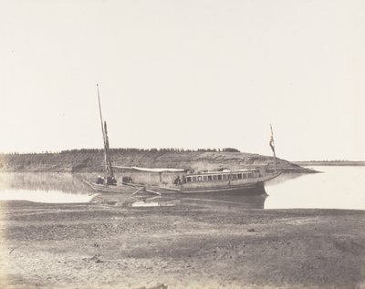Louksor, Petit Bras du Nile - Voyageurs Barque, 1851-52, nyomtatott 1853-54. alkotó: Félix Teynard
