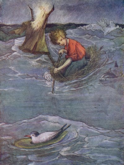 Fészek, amelyet a Soha-madár azt mondta, hogy egy hajóért cserébe fészket rak (színes litográfia) alkotó: Flora White