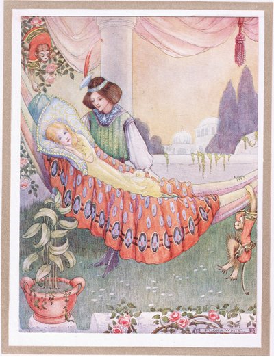 A hercegnő függőágyba fektette a leányokat (színes litográfia) alkotó: Flora White