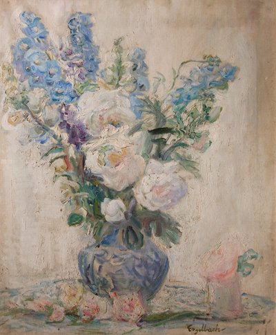 Fehér rózsák és delphiniumok alkotó: Florence Engelbach